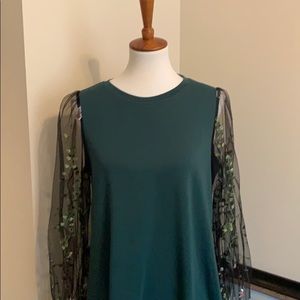 {Shein} green dress with mesh floral sleeves